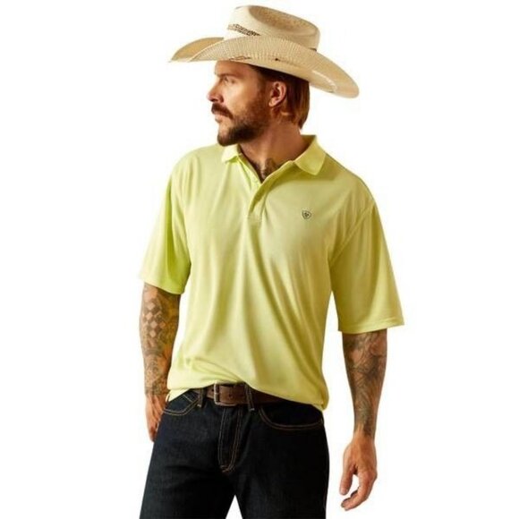 Ariat Men's Short Sleeve Ventek Polo T-Shirt Shadow Lime 10055254 - Picture 1 of 3